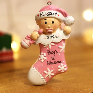 Baby Girl First Stocking Personalized Christmas Ornament, Baby&#39;s First Christmas Ornament, Baby Girl First Ornament, Newborn Baby Gift.