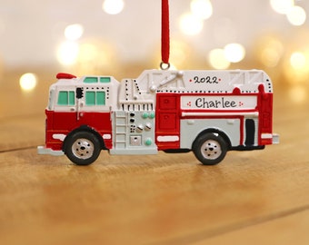 Firetruck Personalized Christmas Ornament, Firefighter Ornament, Fireman Ornament, Christmas Gift for Boy.