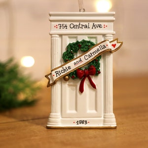 White Home Door Personalized Christmas Ornament, First Home Ornament, New Home Ornament, Door with Wreath, Our New House, First Apartment.