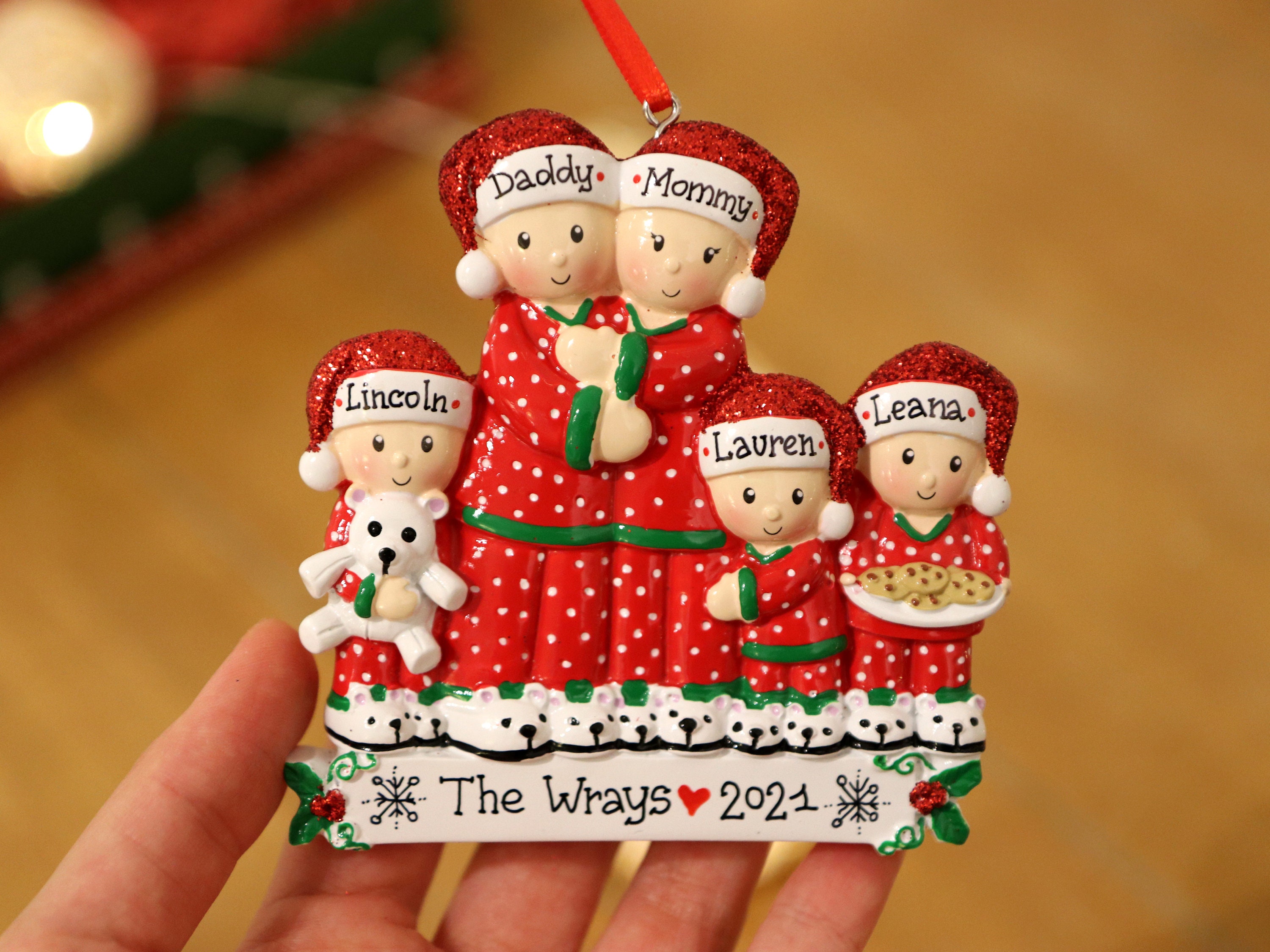 Pajama Family of 5 Personalized Christmas Ornament, 5 Family Ornament ...