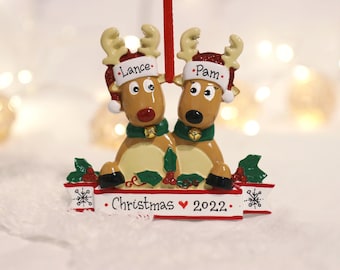 Reindeer Couple Personalized Christmas Ornament, Married Couple Ornament, Engagement Ornament, Couple Ornament, Our First Christmas.