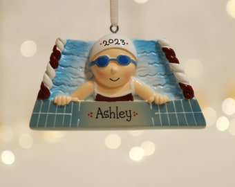 Schwimmen Mädchen personalisierte Weihnachtsverzierung, Schwimmen Ornament, Ornament für Mädchen, Sport Ornament, Schwimmer Geschenk.