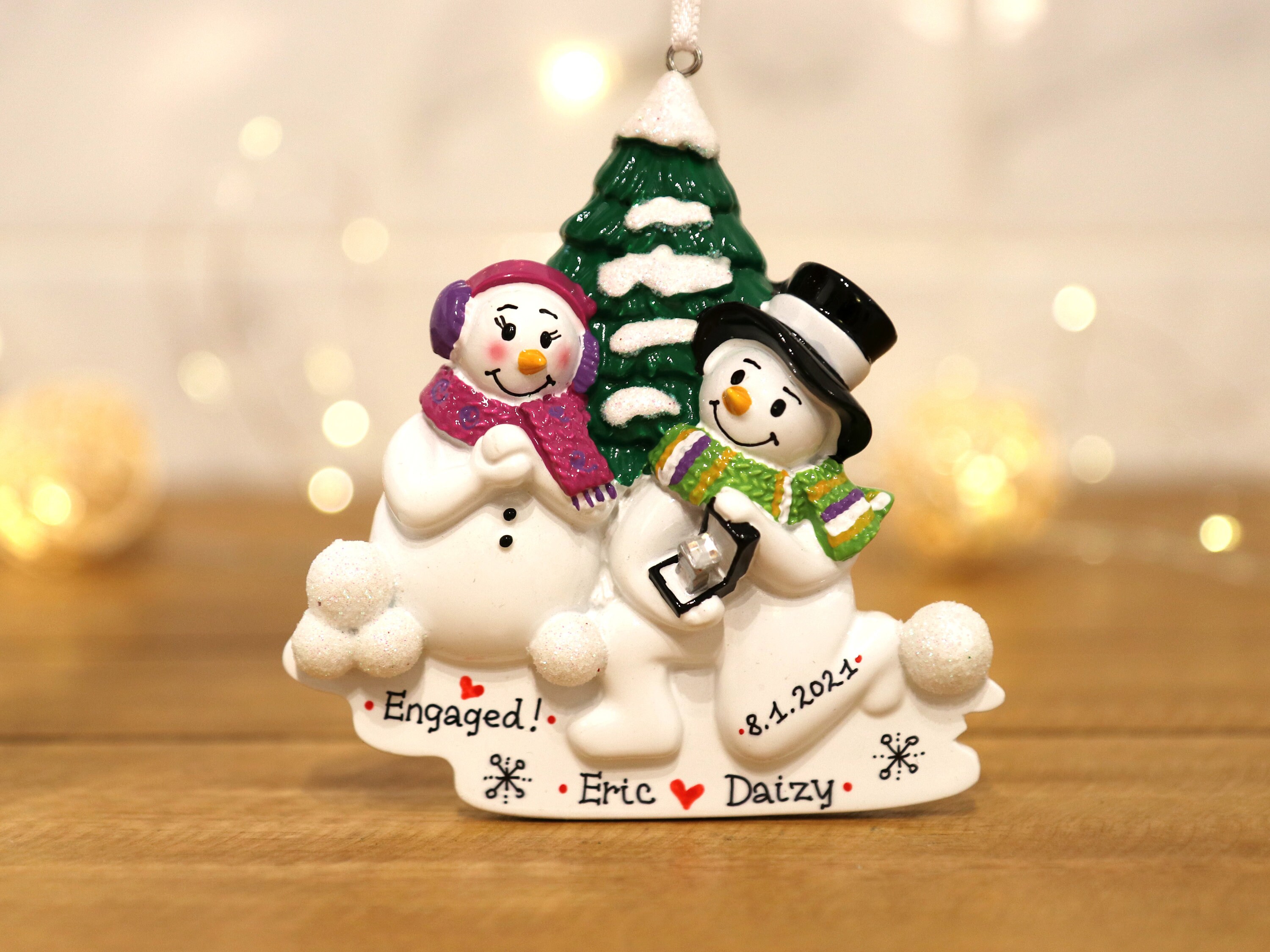 Engagement Snowman Couple Personalized Christmas Ornament - Etsy
