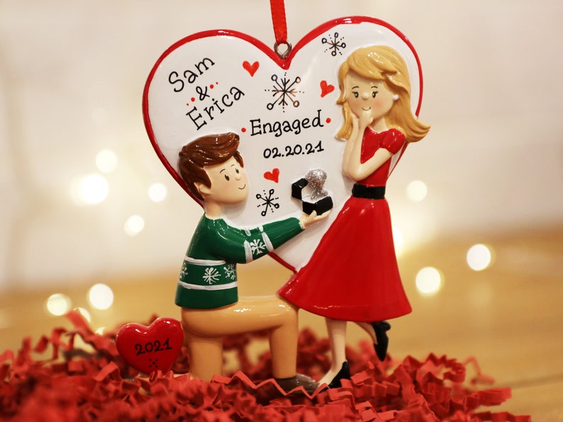 Engagement Couple Christmas Ornament, Engagement Gift, Custom Proposal Ornament, Engaged Couple, She Said Yes we are engaged first christmas engaged