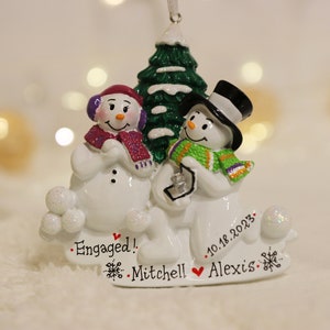 Engagement Snowman Couple Personalized Christmas Ornament, Engagement Gift, Custom Proposal Ornament, Engaged Couple, She Said Yes