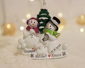 Engagement Snowman Couple Personalized Christmas Ornament, Engagement Gift, Custom Proposal Ornament, Engaged Couple, She Said Yes