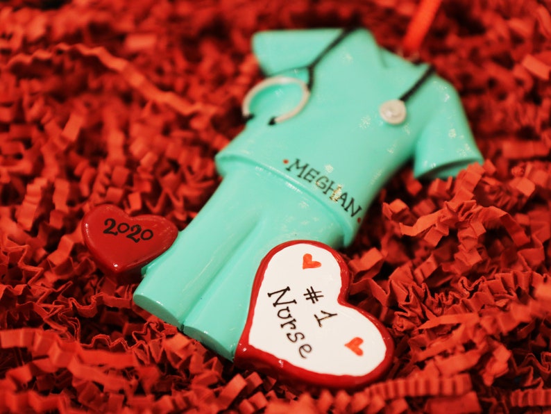 Nurse Ornament Ornament with Name. Green Scrubs Christmas Ornament Best Nurse Doctor Ornament Personalized Christmas Ornaments