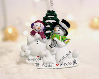 Engagement Snowman Couple Personalized Christmas Ornament, Engagement Gift, Custom Proposal Ornament, Engaged Couple, She Said Yes