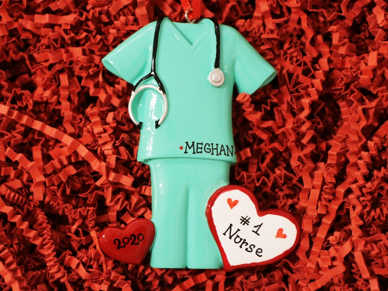 Nurse Ornament Ornament with Name. Green Scrubs Christmas Ornament Best Nurse Doctor Ornament Personalized Christmas Ornaments