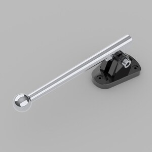 May include: A silver lever with a round knob attached to a black base. The lever is extended to the right.
