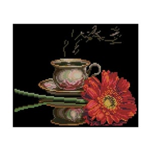 Tasse Kaffee Blumen Getränke Stillleben Kreuzstich Instant Download PDF Pattern