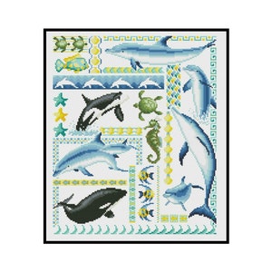 Ocean Animals Cross Stitch Pattern: Dolphin, Whale, Turtle (PDF Pattern)