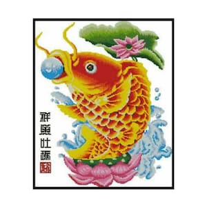 Pearl Lucky Fish Koi Carp Embroidery Counted Cross stitch Instant Download PDF Pattern