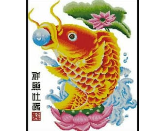 Perle poisson porte-bonheur carpe koi broderie point de croix compté téléchargement immédiat patron PDF
