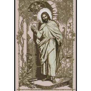 Jesus Christ Knock Monochrome Silhouette Religious Embroidery Counted Cross stitch Instant Download PDF Pattern
