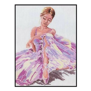 Purple Ballerina Lady Resting Counted Cross stitch Instant Download PDF Pattern