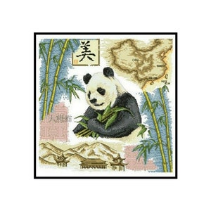 Panda Embroidery: Oriental China Map Cross Stitch Pattern (PDF Download)