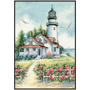 Faro Océano Flores Escénicas Jardín Mar Contado Punto de cruz Descarga instantánea Patrón PDF