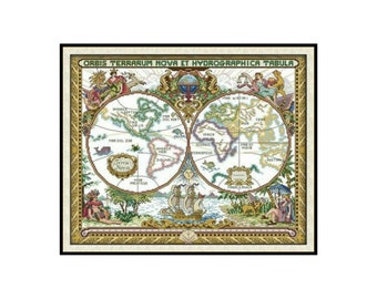 Old World Map Counted Cross stitch Instant Download PDF Pattern