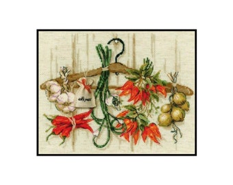 Kitchen Herbs Spice Vegetables Hang Still Life Embroidery Counted Cross stitch Instant Download PDF Pattern