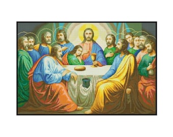 Jesus Christ Last Supper 12 Apostles Counted Cross stitch Instant Download PDF Pattern