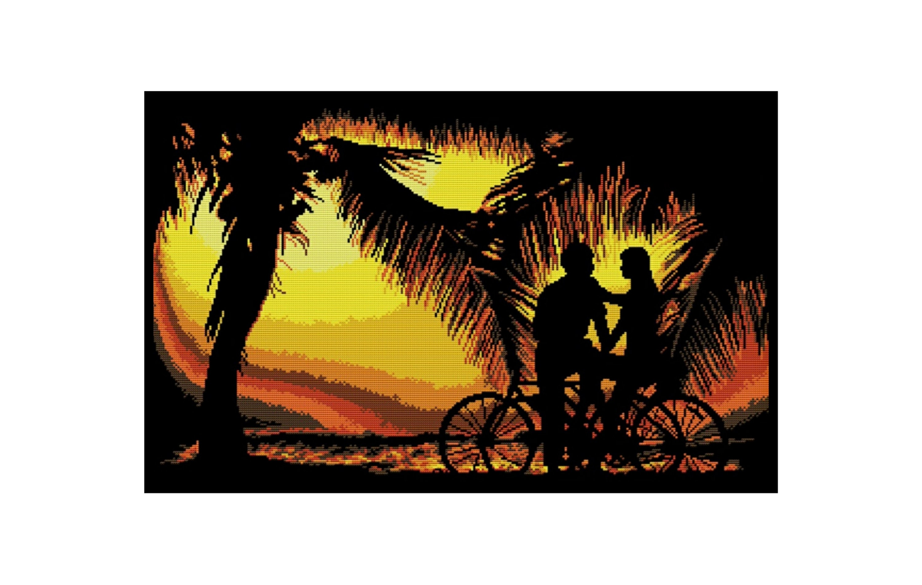 Couple Lovers Love Sunset Monochrome Silhouette Embroidery Counted CROSS STITCH Instant Download PDF Pattern