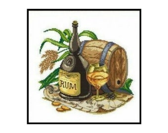 Rum Alcoholic Beverage Liquor Drink Barrel Counted Cross stitch Instant Download PDF Pattern