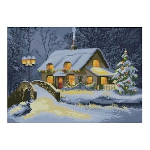 Christmas Day Cottage Cabin Winter Season Scenery Counted Cross stitch Instant Download PDF Pattern