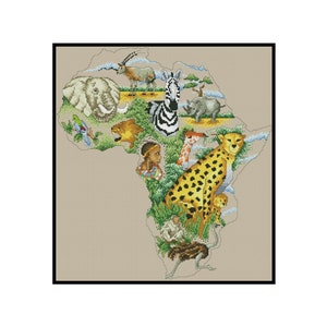Africa Continente Fauna Selvatica Animali Tribali Popoli Mappa Contato Punto Croce Download Istantaneo PDF Schema