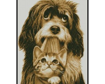 Playmates Cat Dog Animals Counted Cross stitch Instant Download PDF Pattern