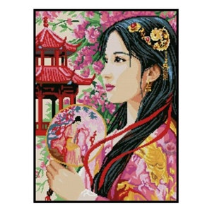 Oriental Princess Cross Stitch Pattern: Asian Embroidery (PDF Download)