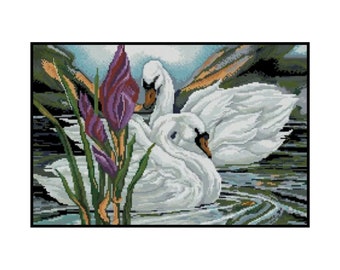 Swan Aquatic Birds Animals Embroidery Counted Cross stitch Instant Download PDF Pattern