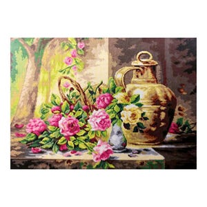 Still Life Roses Flowers Vintage Garden Counted Cross stitch Instant Download PDF Pattern