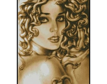 Medusa Queen Snakes Woman Animals Fantasy Myth Counted Cross stitch Instant Download PDF Pattern