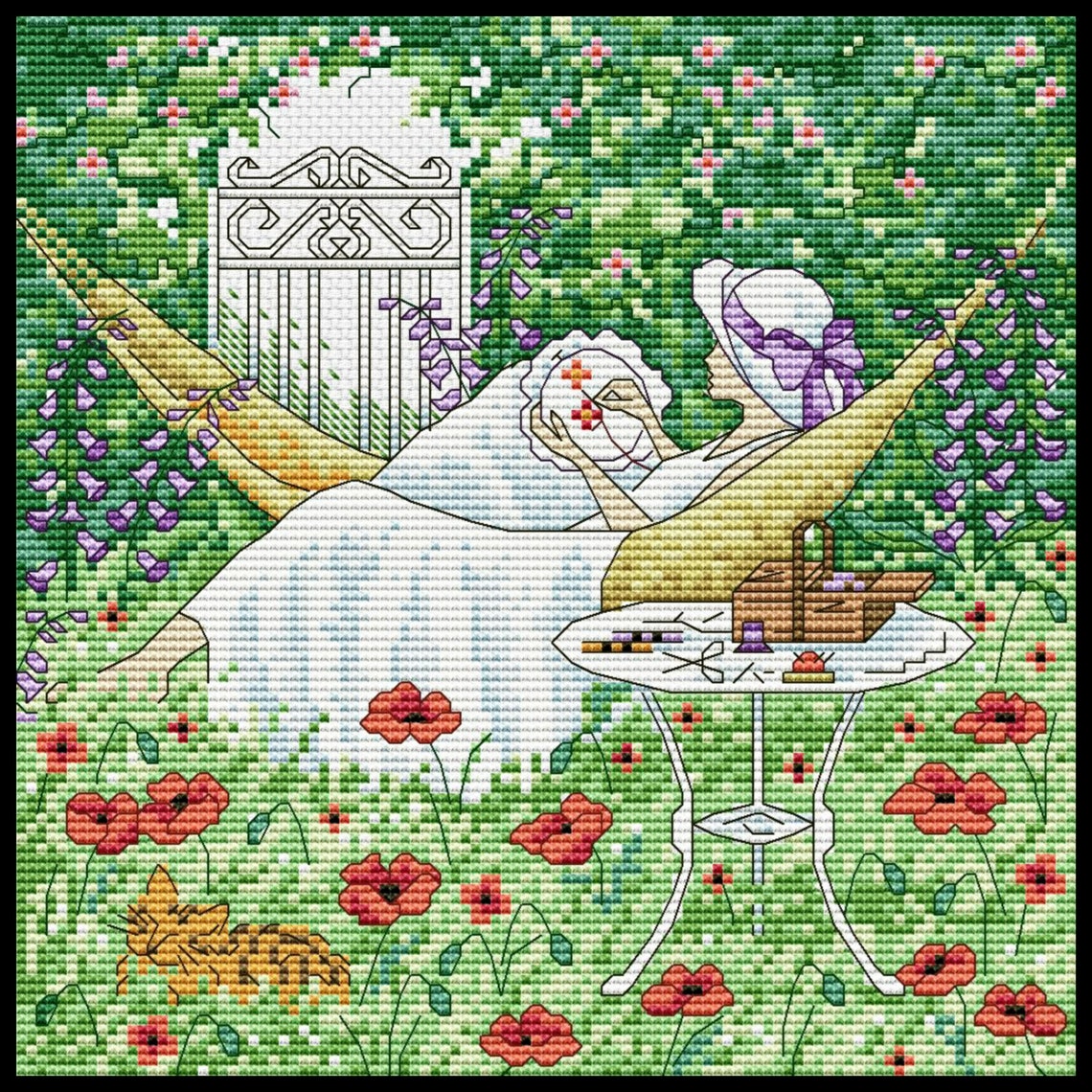 Woman Cross Stitching Embroidery in the garden Cross stitch Etsy