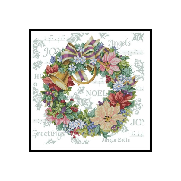 Holiday Harmony Wreath Flowers Plants Embroidery Counted Cross stitch Instant Download PDF Pattern