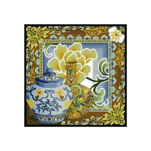 Chinese Vintage Ceramic Porcelain Vase Flowers Counted Cross stitch Instant Download PDF Pattern