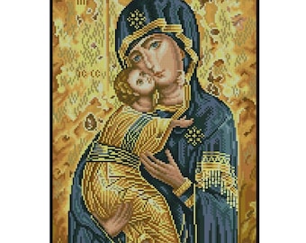 Jungfrau Maria und Jesus Kreuzstichmuster: Religiöse Stickerei (PDF-Muster)