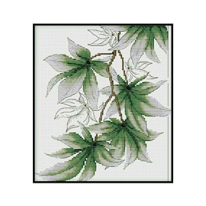 Tropical Aralia Green Leaf Plants Nature Embroidery Counted CROSS STITCH Instant Download PDF Pattern
