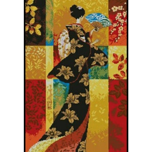 Geisha korsstygnsmönster: Japansk kimono, Sakurablomma (PDF-mönster)