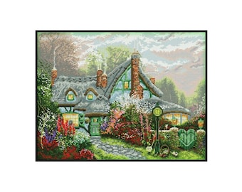 Lovers Cottage House Flowers Garden Counted Cross stitch Instant Download PDF Pattern