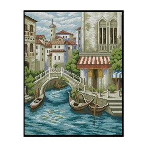 Venice Canal Cross Stitch Pattern: Italy River Scene (PDF Pattern)