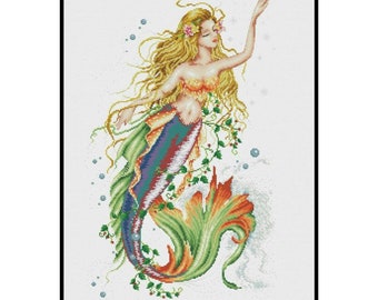 Ocean Sea Princess Mermaid Fantasy Counted Cross Stitch Instant ...