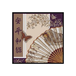 Butterfly Insects Fan Oriental Embroidery Counted Cross stitch Instant Download PDF Pattern