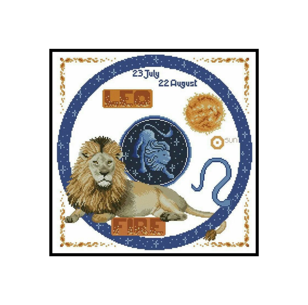 Zodiac Horoscope Sign Leo Lion Embroidery Counted Cross Stitch Instant ...