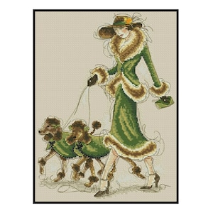 Elegant Lady Poodle Dogs Animals Animation Counted Cross stitch Instant Download PDF Pattern