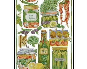 Vegetables and Herbs Cross Stitch Pattern: Food Sampler (PDF Pattern)