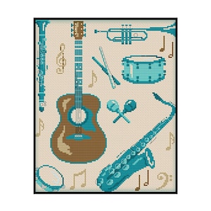 Music Notes Arts Instruments Counted Cross stitch Instant Download PDF Pattern