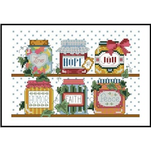 Good Feeling Jars Cross Stitch Pattern: Love, Peace, Joy (PDF Pattern)