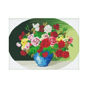 バラの花瓶の静物画を数えたクロスステッチの即時ダウンロード PDF パターン